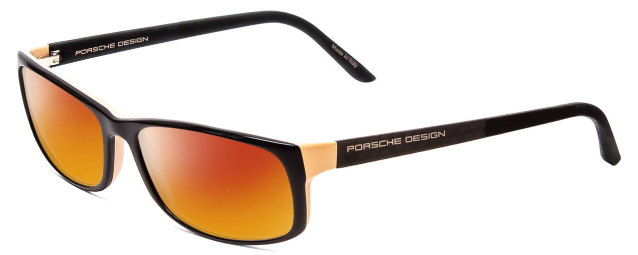 Profile View of Porsche Designs P8243-A Designer Polarized Sunglasses with Custom Cut Red Mirror Lenses in Black Rose Pink/Matte Unisex Oval Full Rim Acetate 54 mm