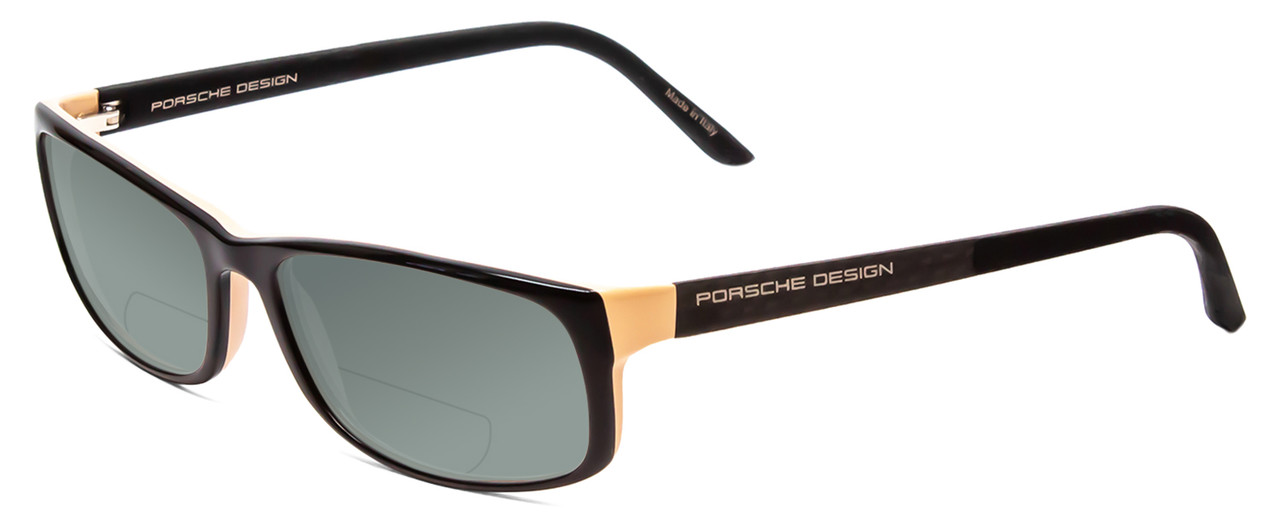 Profile View of Porsche Designs P8243-A Designer Polarized Reading Sunglasses with Custom Cut Powered Smoke Grey Lenses in Black Rose Pink/Matte Unisex Oval Full Rim Acetate 54 mm