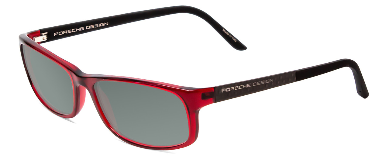 Profile View of Porsche Designs P8243-C Designer Polarized Sunglasses with Custom Cut Smoke Grey Lenses in Crystal Cherry Red Matte Black Unisex Oval Full Rim Acetate 54 mm