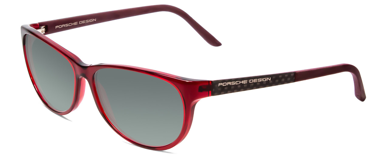 Profile View of Porsche Designs P8246-C Designer Polarized Sunglasses with Custom Cut Smoke Grey Lenses in Crystal Red Violet Unisex Oval Full Rim Acetate 56 mm