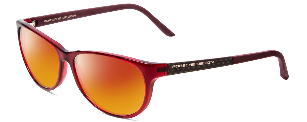 Profile View of Porsche Designs P8246-C Designer Polarized Sunglasses with Custom Cut Red Mirror Lenses in Crystal Red Violet Unisex Oval Full Rim Acetate 56 mm