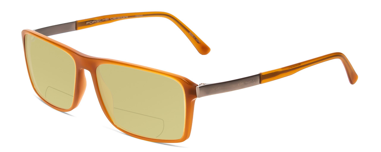 Profile View of Porsche Designs P8259-C Designer Polarized Reading Sunglasses with Custom Cut Powered Sun Flower Yellow Lenses in Matte Crystal Amber Brown Unisex Square Full Rim Acetate 57 mm