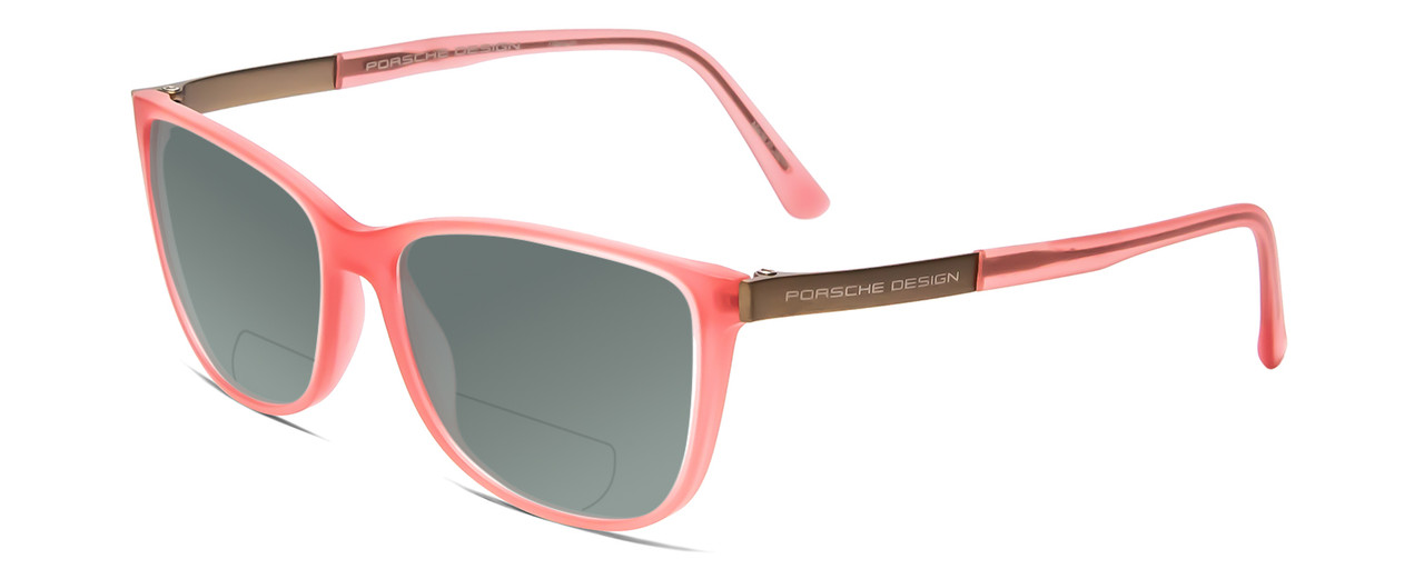 Profile View of Porsche Designs P8266-D Designer Polarized Reading Sunglasses with Custom Cut Powered Smoke Grey Lenses in Crystal Rose Gold Pink Unisex Cateye Full Rim Acetate 54 mm