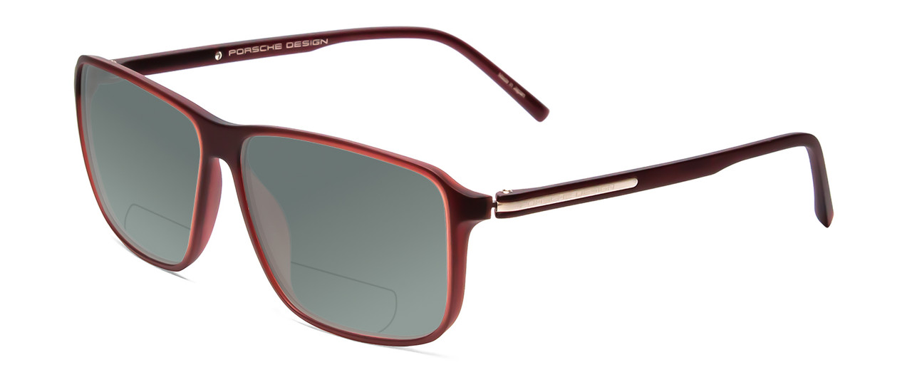 Profile View of Porsche Designs P8269-C Designer Polarized Reading Sunglasses with Custom Cut Powered Smoke Grey Lenses in Crystal Red Matte Burgundy Unisex Square Full Rim Acetate 58 mm