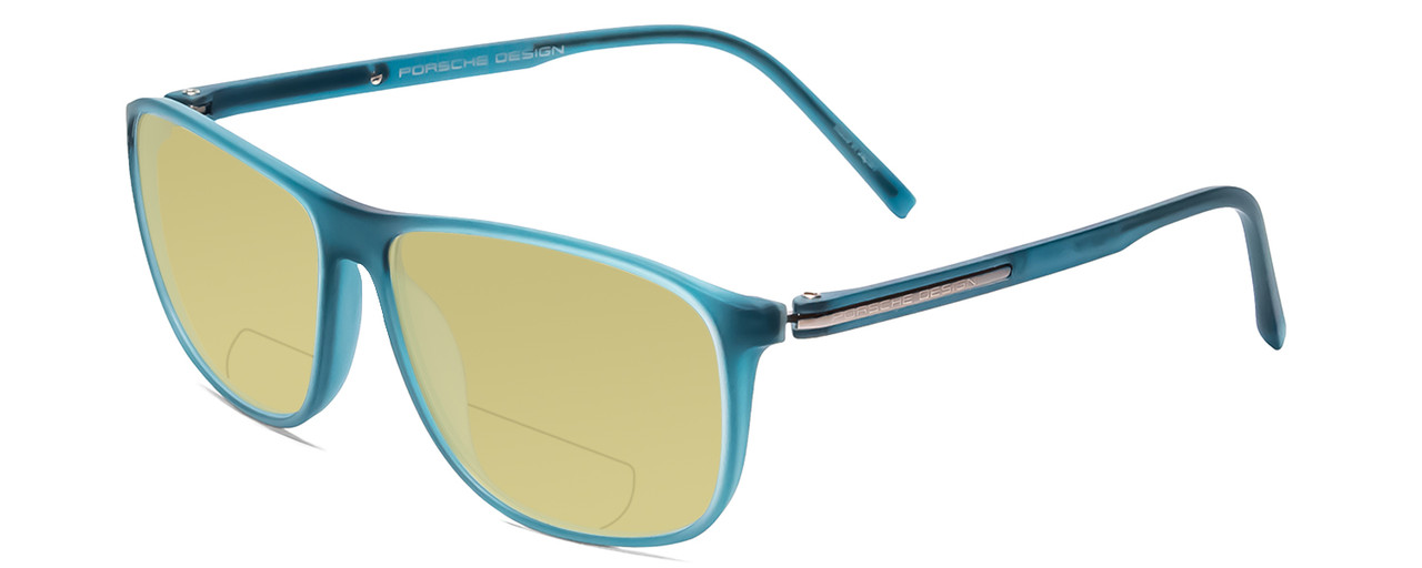 Profile View of Porsche Designs P8278-B Designer Polarized Reading Sunglasses with Custom Cut Powered Sun Flower Yellow Lenses in Crystal Azure Turquoise Blue Unisex Square Full Rim Acetate 56 mm