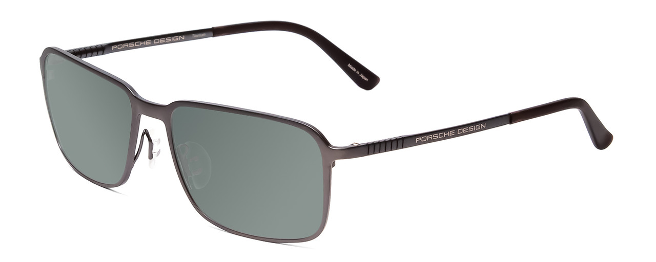 Profile View of Porsche Designs P8293-D Designer Polarized Sunglasses with Custom Cut Smoke Grey Lenses in Satin Blue Grey Matte Unisex Square Full Rim Titanium 55 mm