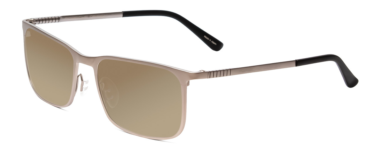 Profile View of Porsche Designs P8294-C Designer Polarized Sunglasses with Custom Cut Amber Brown Lenses in Silver Black Unisex Square Full Rim Titanium 54 mm