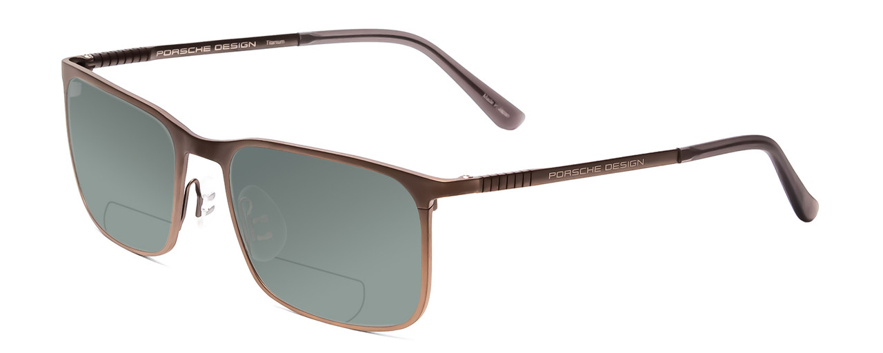 Profile View of Porsche Designs P8294-D Designer Polarized Reading Sunglasses with Custom Cut Powered Smoke Grey Lenses in Satin Brown Black Unisex Square Full Rim Titanium 54 mm