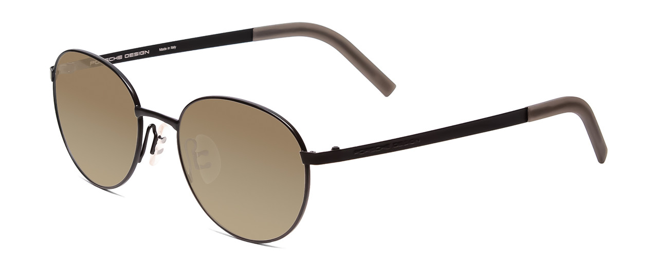 Profile View of Porsche Designs P8315-A Designer Polarized Sunglasses with Custom Cut Amber Brown Lenses in Satin Black Grey Unisex Round Full Rim Metal 52 mm