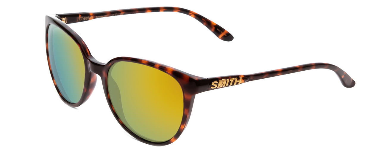 Profile View of Smith Cheetah Lady Sunglasses Tortoise Brown Gold/CP Polarized Green Mirror 54mm