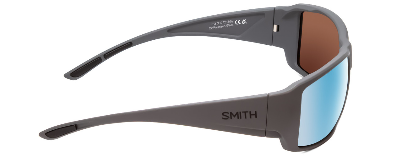 Side View of Smith Guides Choice Sunglasses Matte Grey & CP Glass Polarized Green Mirror 63mm