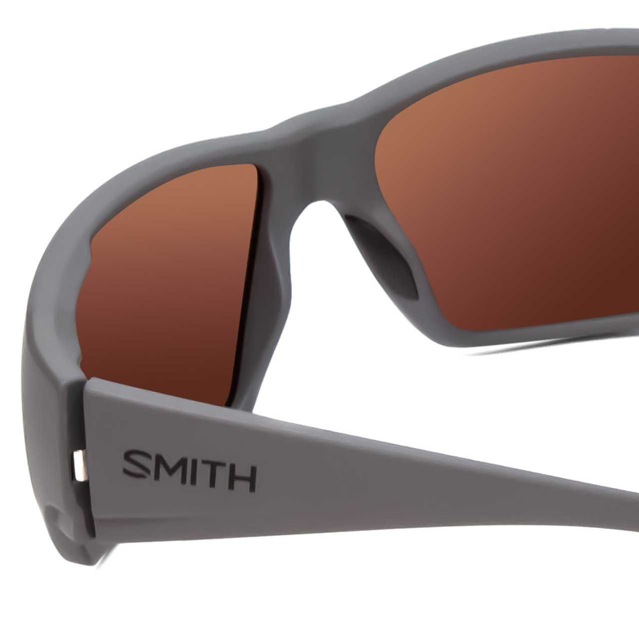 Close Up View of Smith Guides Choice Sunglasses Matte Grey & CP Glass Polarized Green Mirror 63mm
