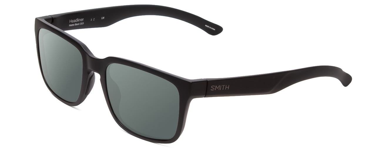 Profile View of Smith Optics Headliner Designer Polarized Sunglasses with Custom Cut Smoke Grey Lenses in Matte Black Unisex Square Full Rim Acetate 55 mm