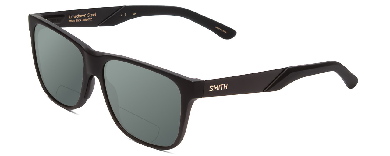 Profile View of Smith Optics Lowdown Steel Designer Polarized Reading Sunglasses with Custom Cut Powered Smoke Grey Lenses in Matte Black Unisex Classic Full Rim Acetate 56 mm