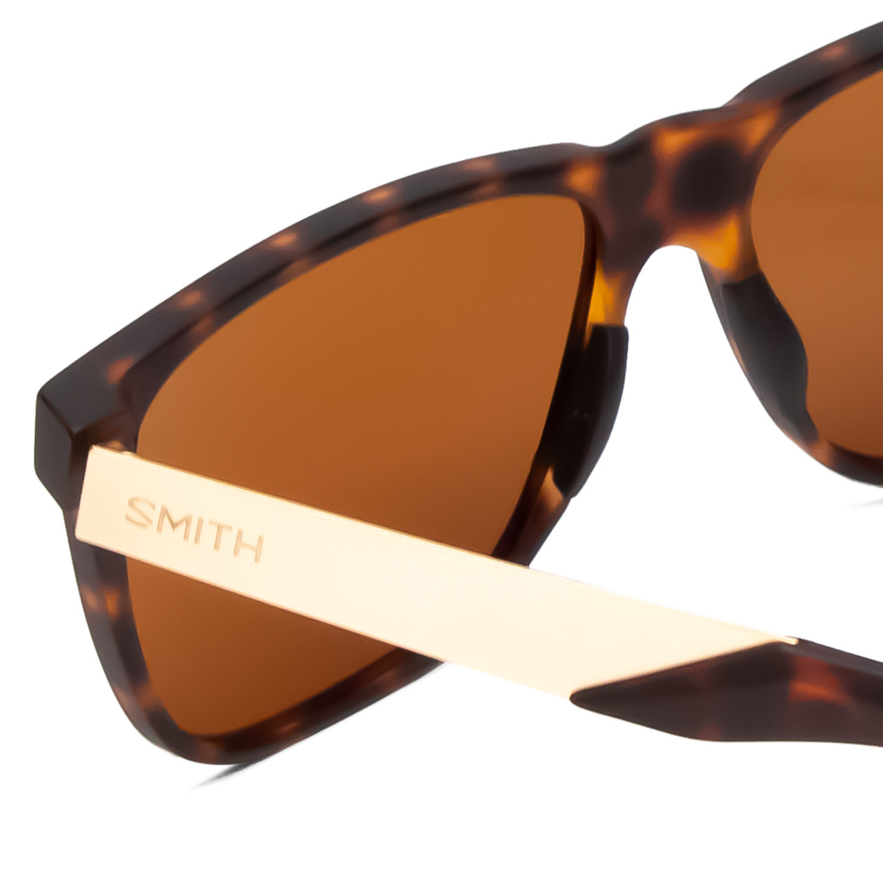 Close Up View of Smith Lowdown Steel Unisex Sunglasses Matte Tortoise Gold/CP Polarize Brown 59mm