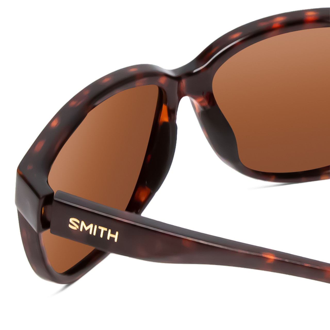 Close Up View of Smith Monterey Lady Cateye Sunglasses Tortoise Gold/CP Glass Polarize Brown 58mm