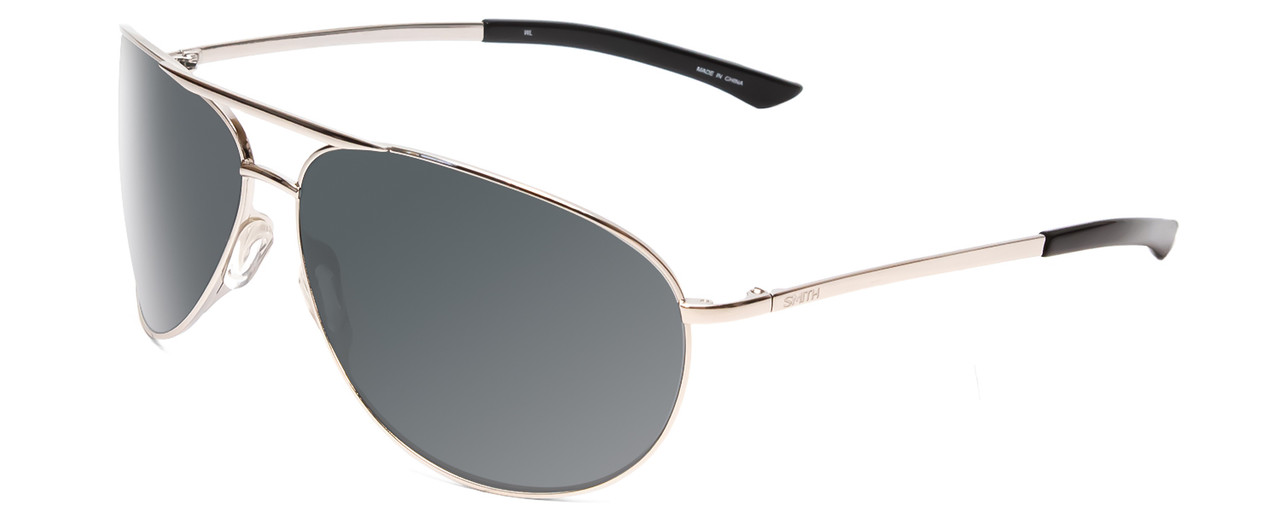Profile View of Smith Optic Serpico 2 Unisex Aviator Sunglasses Silver Black/Polarized Gray 65mm