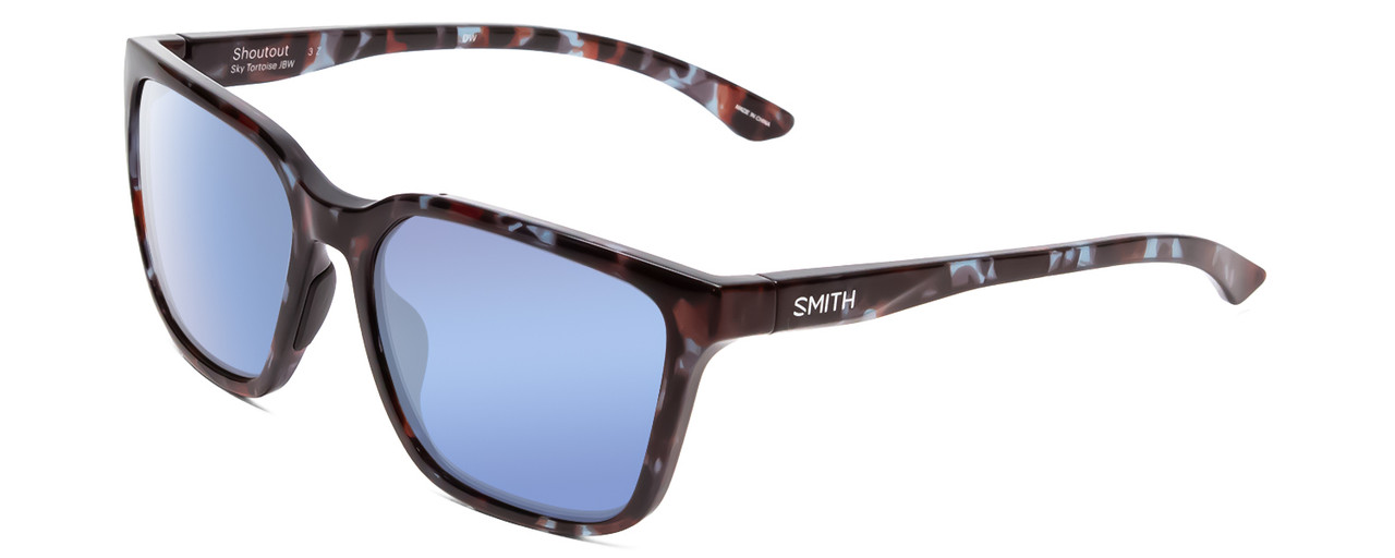 Profile View of Smith Shoutout Retro Sunglasses in Tortoise/CP Glass Polarized Blue Mirror 57 mm