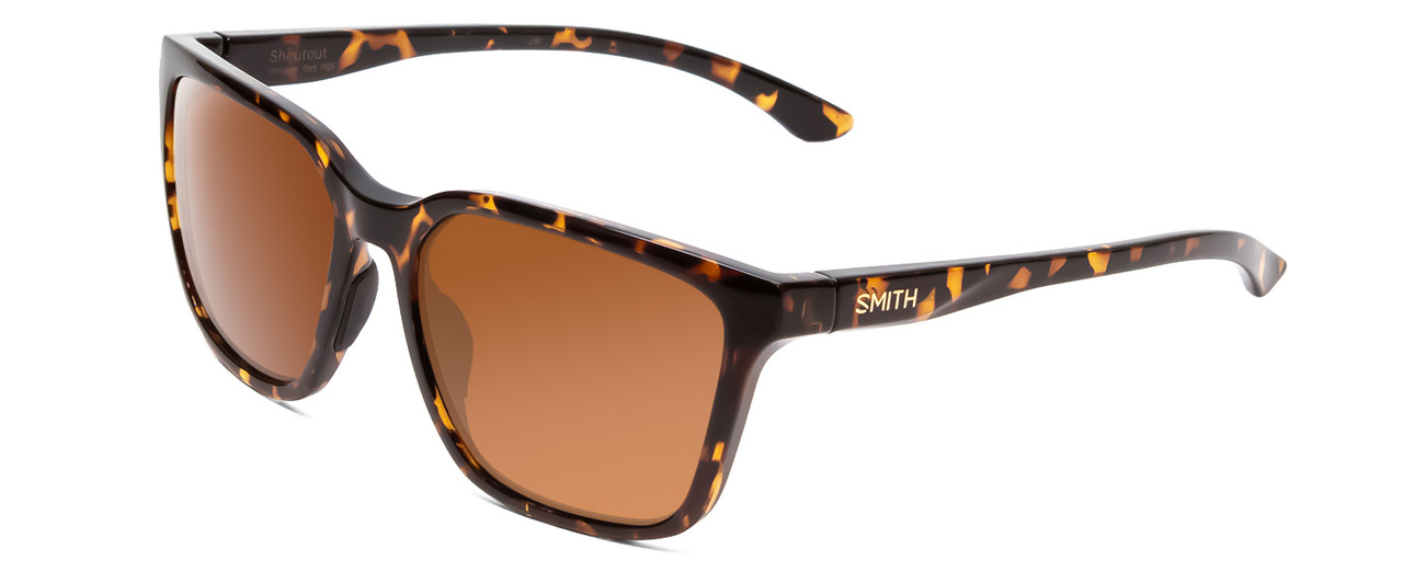 Profile View of Smith Shoutout Sunglasses in Vintage Tortoise Gold/CP Glass Polarized Brown 57mm