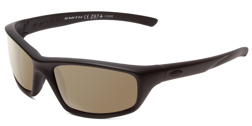 Profile View of Smith Optics Director Designer Polarized Sunglasses with Custom Cut Amber Brown Lenses in Black Unisex Rectangle Full Rim Acetate 60 mm