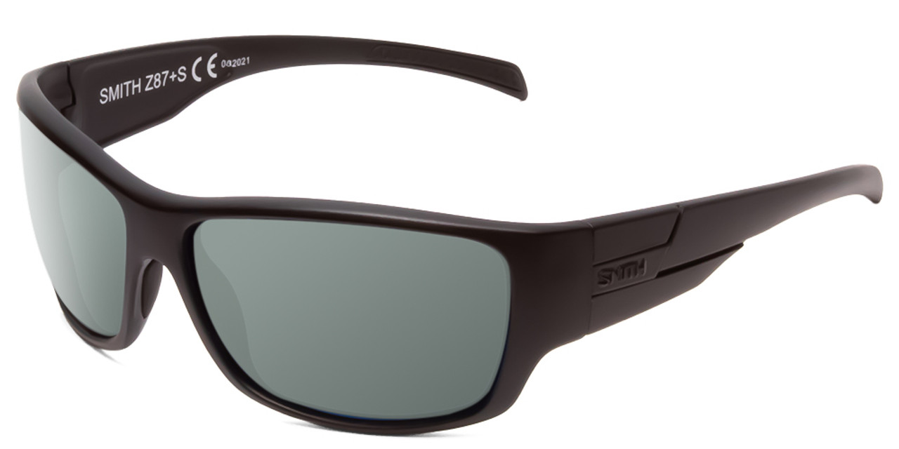 Profile View of Smith Optics Frontman Designer Polarized Sunglasses with Custom Cut Smoke Grey Lenses in Black Unisex Wrap Full Rim Acetate 65 mm