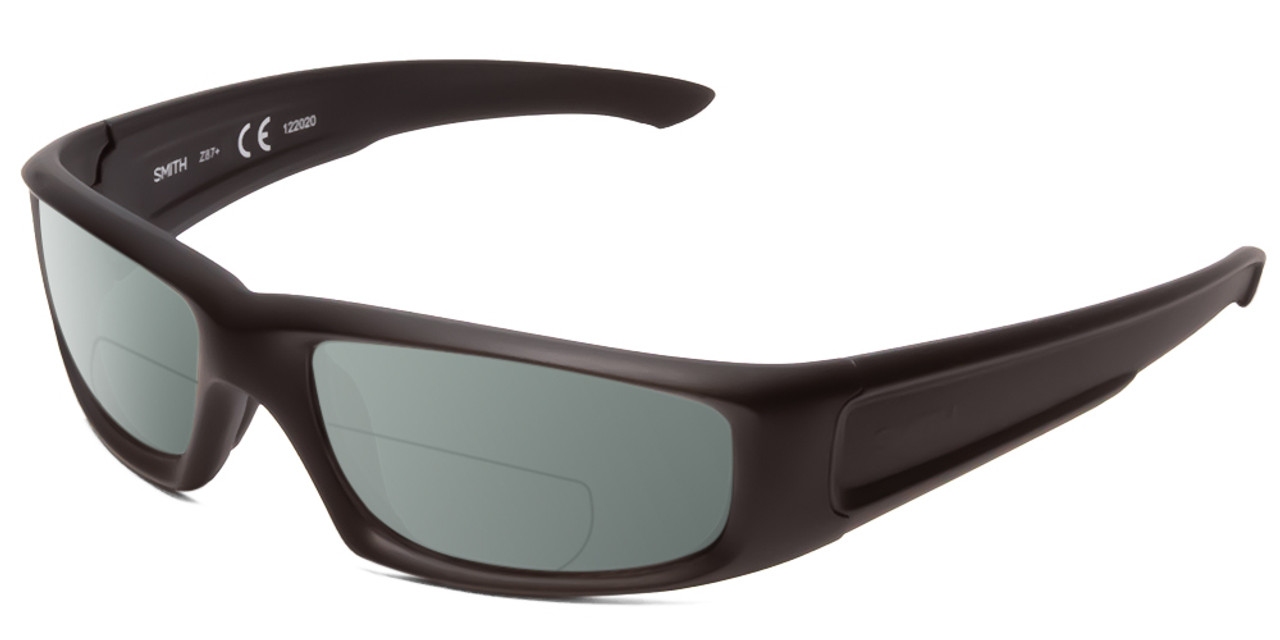 Profile View of Smith Optics Hudson Designer Polarized Reading Sunglasses with Custom Cut Powered Smoke Grey Lenses in Black Unisex Rectangle Full Rim Acetate 59 mm