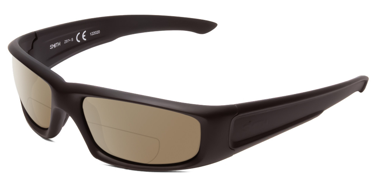 Profile View of Smith Optics Hudson Designer Polarized Reading Sunglasses with Custom Cut Powered Amber Brown Lenses in Black Unisex Rectangle Full Rim Acetate 59 mm