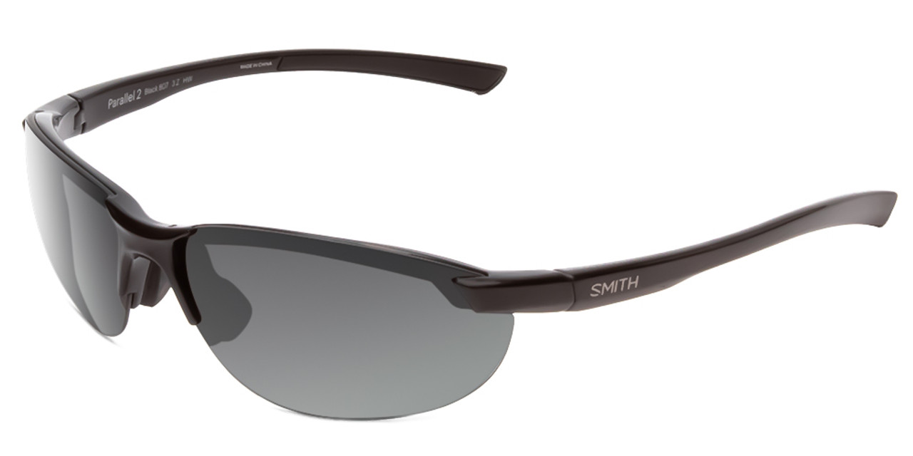 Profile View of Smith Parallel 2 Wrap Rimless Sunglasses Black/Polarized Gray&Ignitor Rose 71 mm