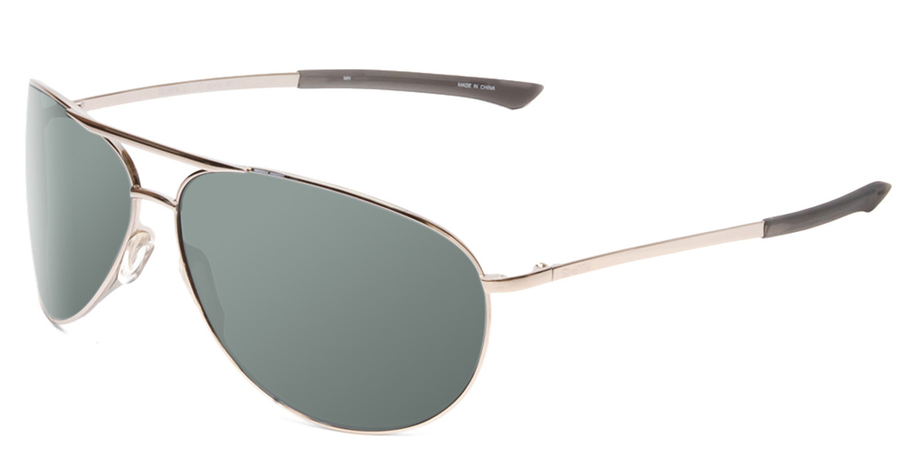Profile View of Smith Optics Serpico 2 Designer Polarized Sunglasses with Custom Cut Smoke Grey Lenses in Silver Black Unisex Pilot Full Rim Metal 65 mm