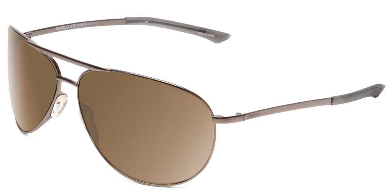 Profile View of Smith Serpico Slim 2 Pilot Sunglasses Gun Metal w/CP Polarized Gray Green 65mm
