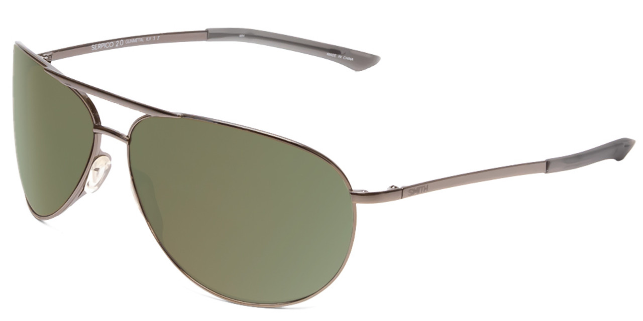 Profile View of Smith Serpico Slim 2 Pilot Sunglasses Gun Metal w/CP Polarized Gray Green 65mm