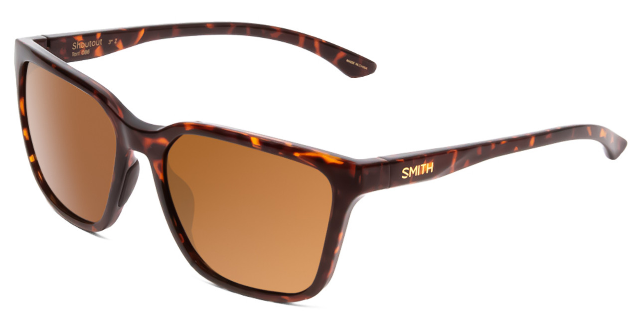 Profile View of Smith Shoutout Retro Sunglasses in Tortoise Havana Gold/CP Polarized Brown 57 mm