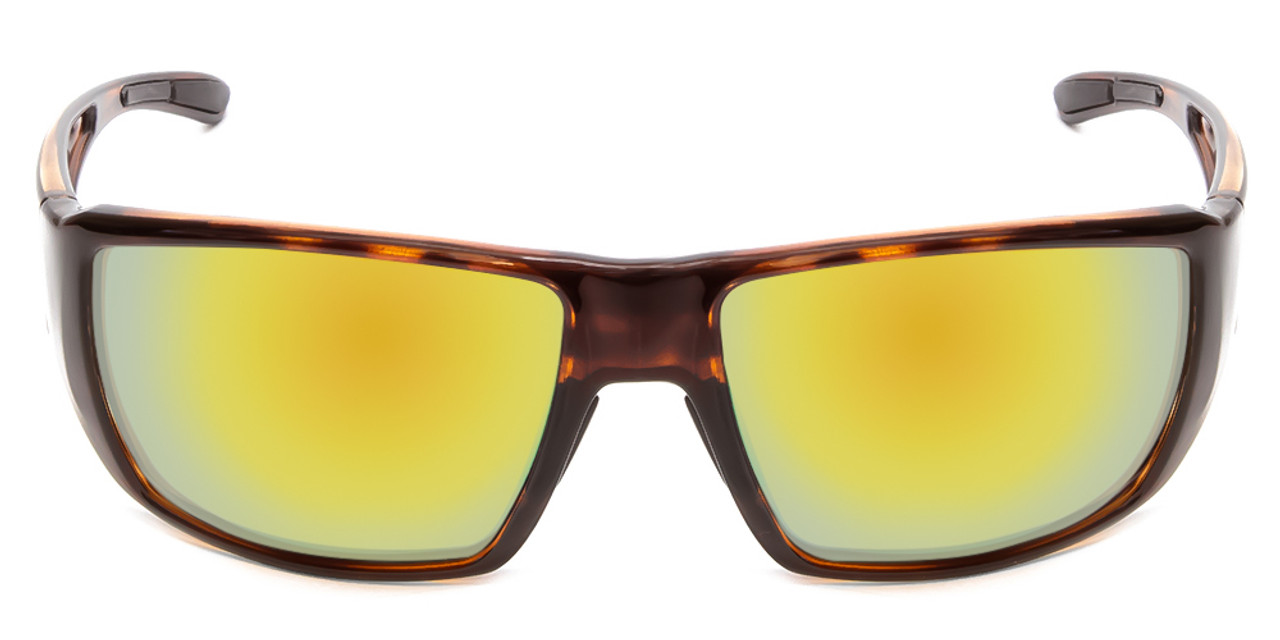 Front View of Smith Guide Choice Men Wrap Polarized Sunglasses Tortoise Gold/Green Mirror 62mm