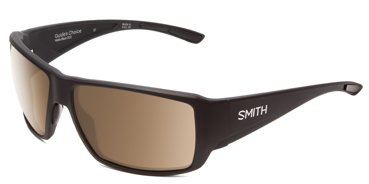 Profile View of Smith Guide Choice Mens Wrap Polarized Sunglasses in Matte Black/Gray Green 62mm