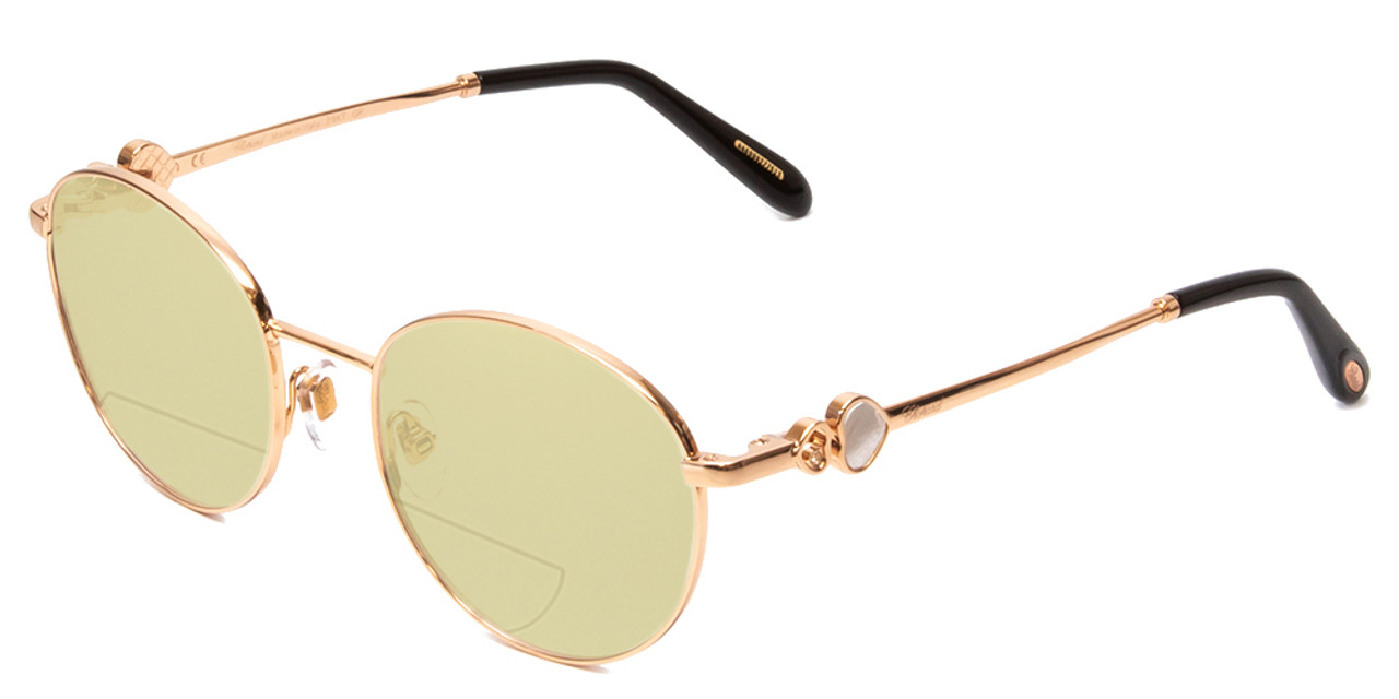 Profile View of Chopard VCHC52S-08FC Designer Polarized Reading Sunglasses with Custom Cut Powered Sun Flower Yellow Lenses in Polished Copper Gold Ladies Round Full Rim Metal 51 mm