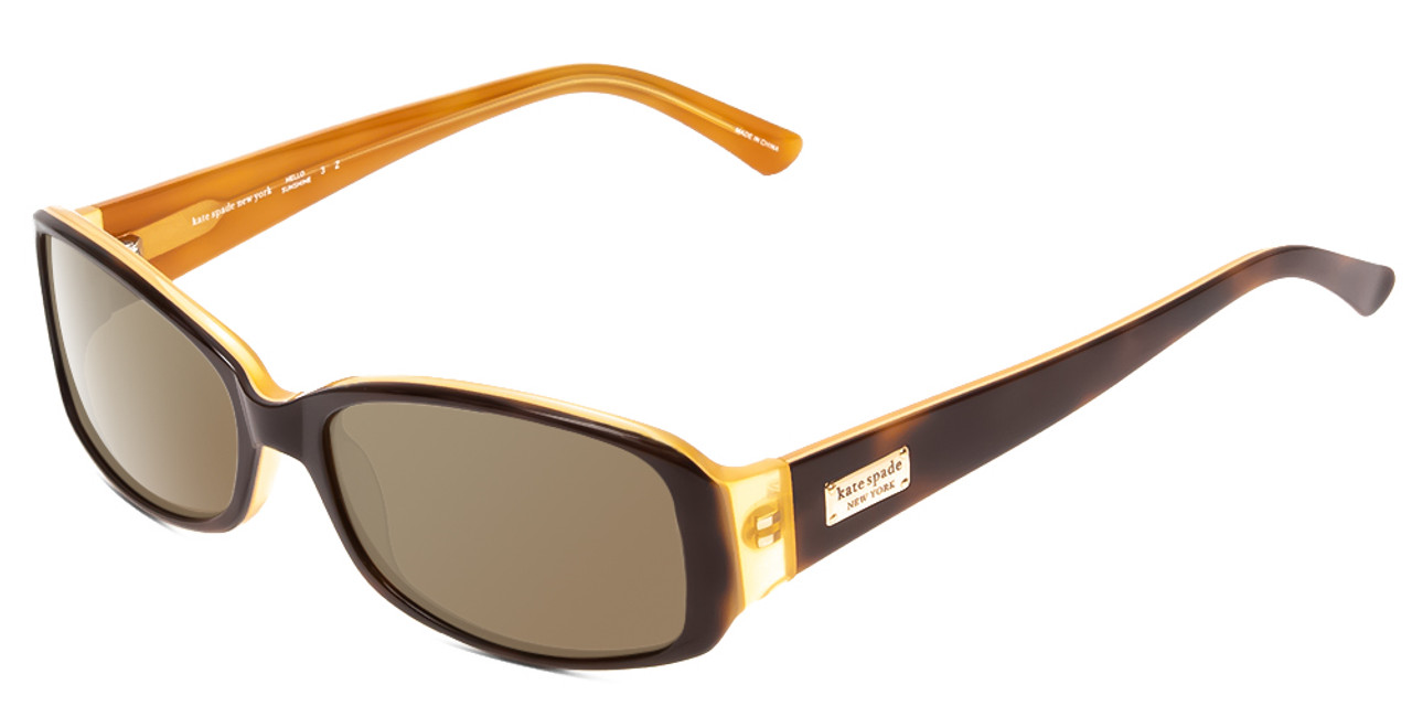 Profile View of Kate Spade Paxton/N/S Designer Polarized Sunglasses with Custom Cut Amber Brown Lenses in Tortoise Saffron Caramel Ladies Oval Full Rim Acetate 53 mm