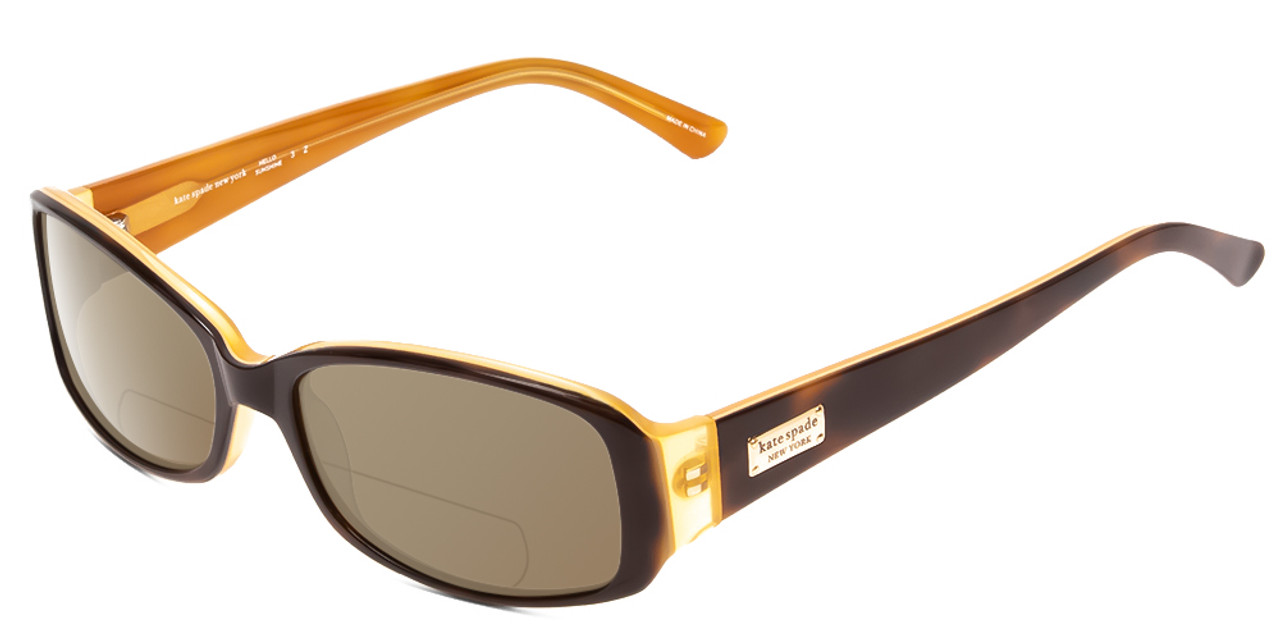 Profile View of Kate Spade Paxton/N/S Designer Polarized Reading Sunglasses with Custom Cut Powered Amber Brown Lenses in Tortoise Saffron Caramel Ladies Oval Full Rim Acetate 53 mm