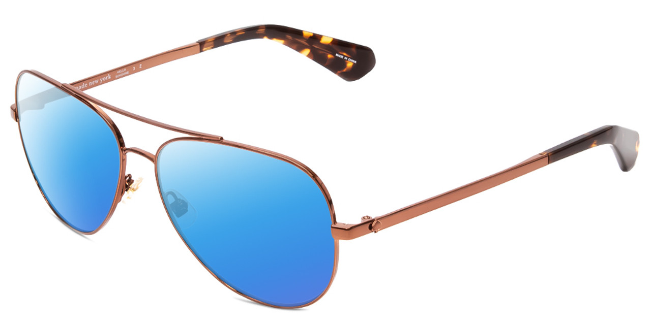 Profile View of Kate Spade Avaline2/S Designer Polarized Sunglasses with Custom Cut Blue Mirror Lenses in Copper Havana Tortoise Ladies Aviator Full Rim Metal 58 mm