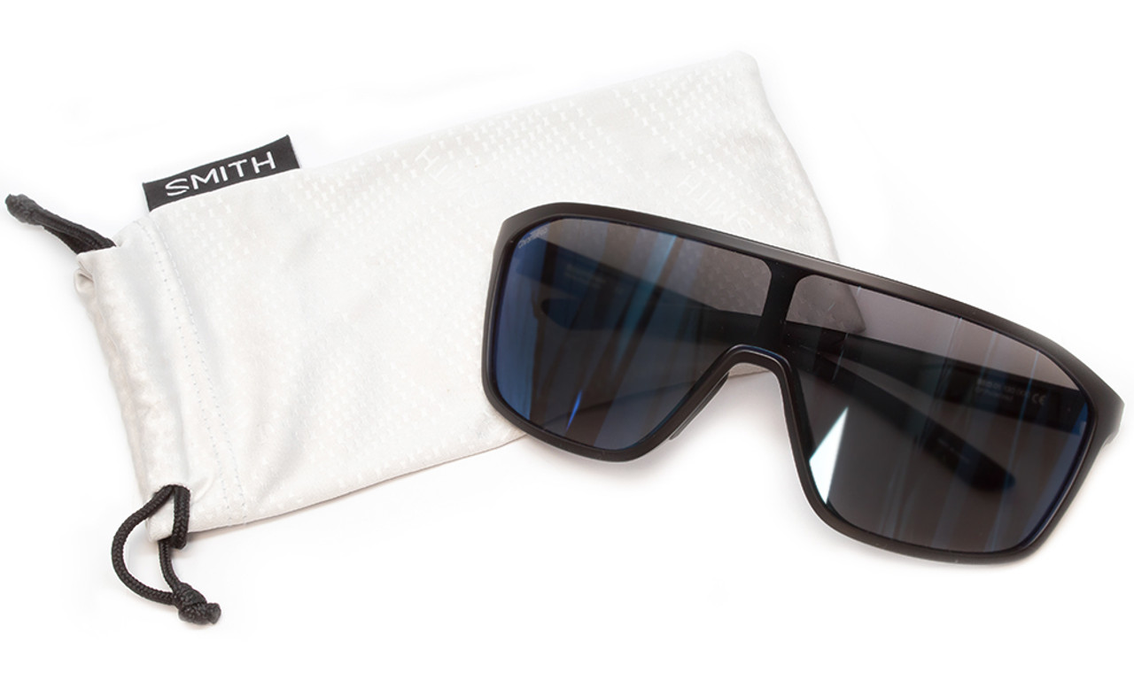 Smith Boomtown Wrap Semi-Rimless Sunglasses Black/CP Polarized Blue Mirror 99 mm