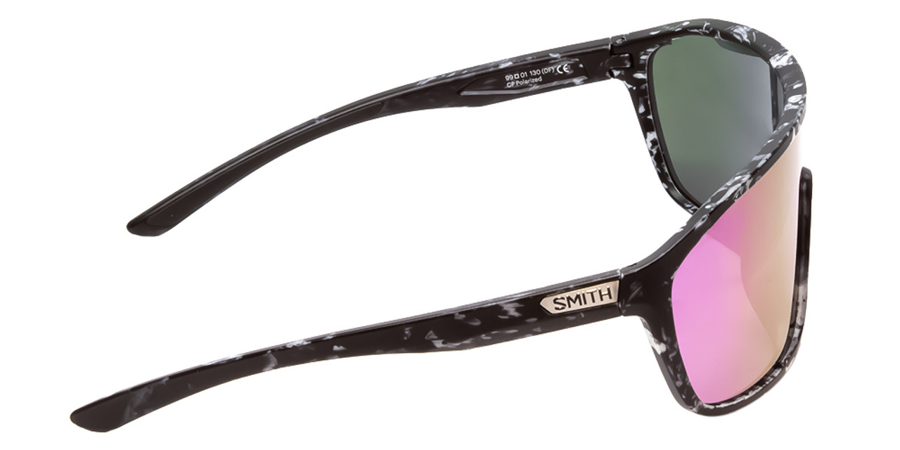 Side View of Smith Boomtown.5-Rimless Sunglasses Black Marble/CP Polarized Violet Mirror 99mm