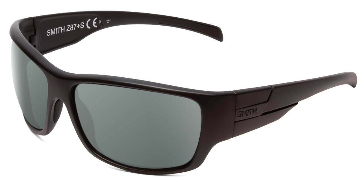 Profile View of Smith Optics Frontman Designer Polarized Sunglasses with Custom Cut Smoke Grey Lenses in Black Unisex Wrap Full Rim Acetate 42 mm