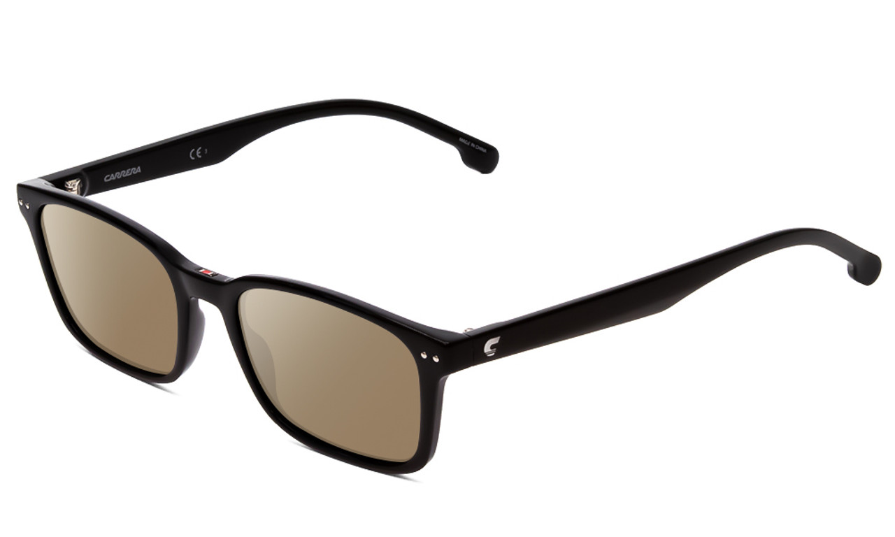 Profile View of Carrera 2021T Designer Polarized Sunglasses with Custom Cut Amber Brown Lenses in Black Unisex Classic Full Rim Acetate 50 mm