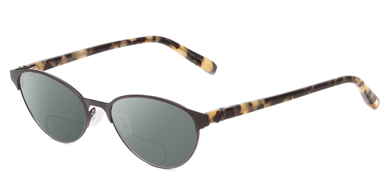 Profile View of Jones New York J137 Designer Polarized Reading Sunglasses with Custom Cut Powered Smoke Grey Lenses in Black & Tokyo Tortoise Havana Brown Gold Unisex Oval Full Rim Metal 49 mm