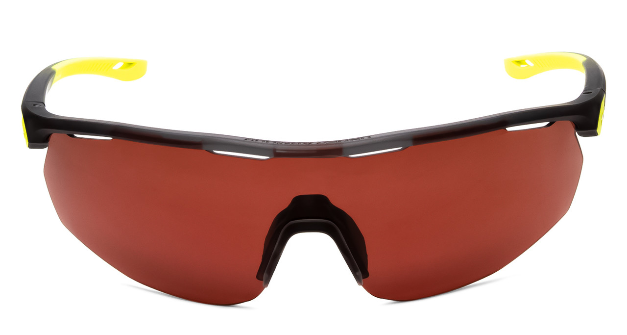 Front View of Under Armour Game Time Men Designer Sunglasses Grey Yellow/Brown Polarized 99 mm