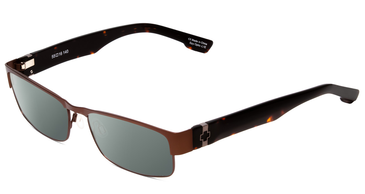 Profile View of SPY Optics Trenton Designer Polarized Sunglasses with Custom Cut Smoke Grey Lenses in Chestnut Brown Dark Tortoise Unisex Rectangle Full Rim Metal 55 mm