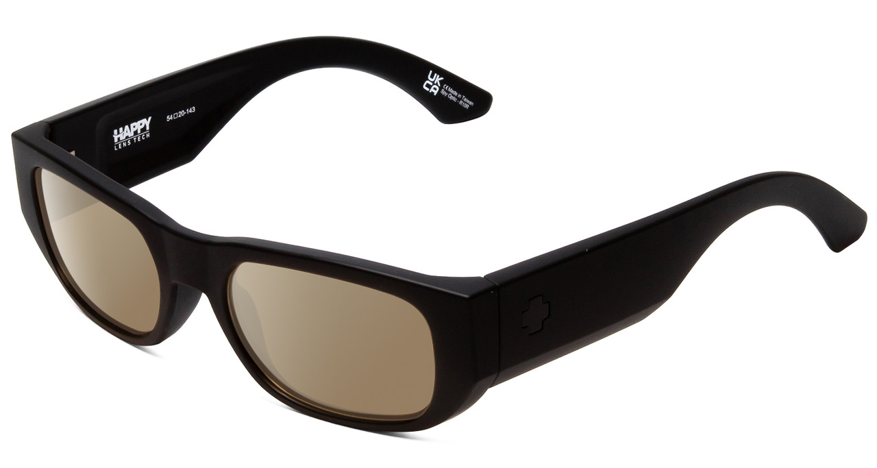 Profile View of SPY Optics Genre Designer Polarized Sunglasses with Custom Cut Amber Brown Lenses in Matte Black Unisex Oval Full Rim Acetate 54 mm
