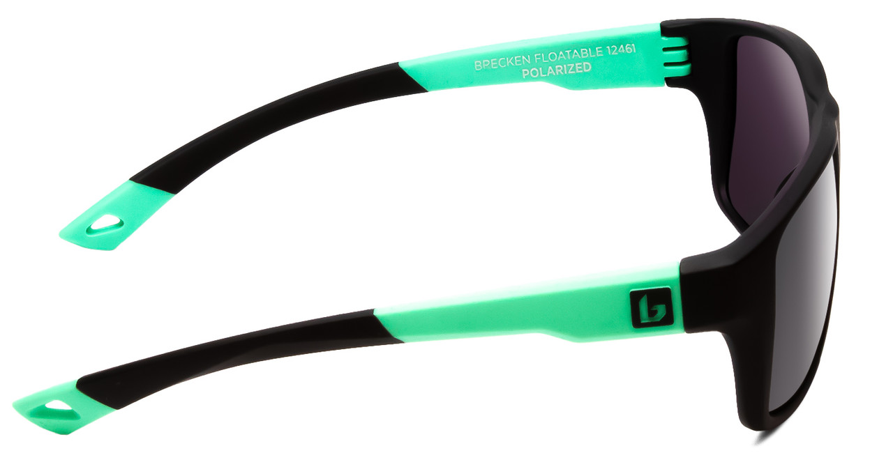 Side View of Bolle Brecken Floatable Polarized Sunglasses in Matte Black Mint Green/Grey 57mm