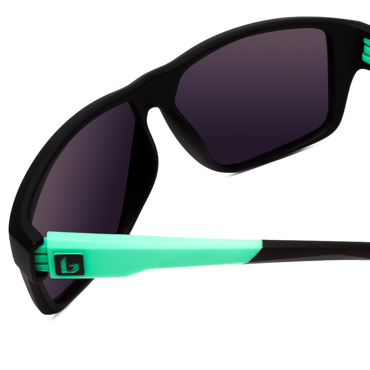 Close Up View of Bolle Brecken Floatable Polarized Sunglasses in Matte Black Mint Green/Grey 57mm