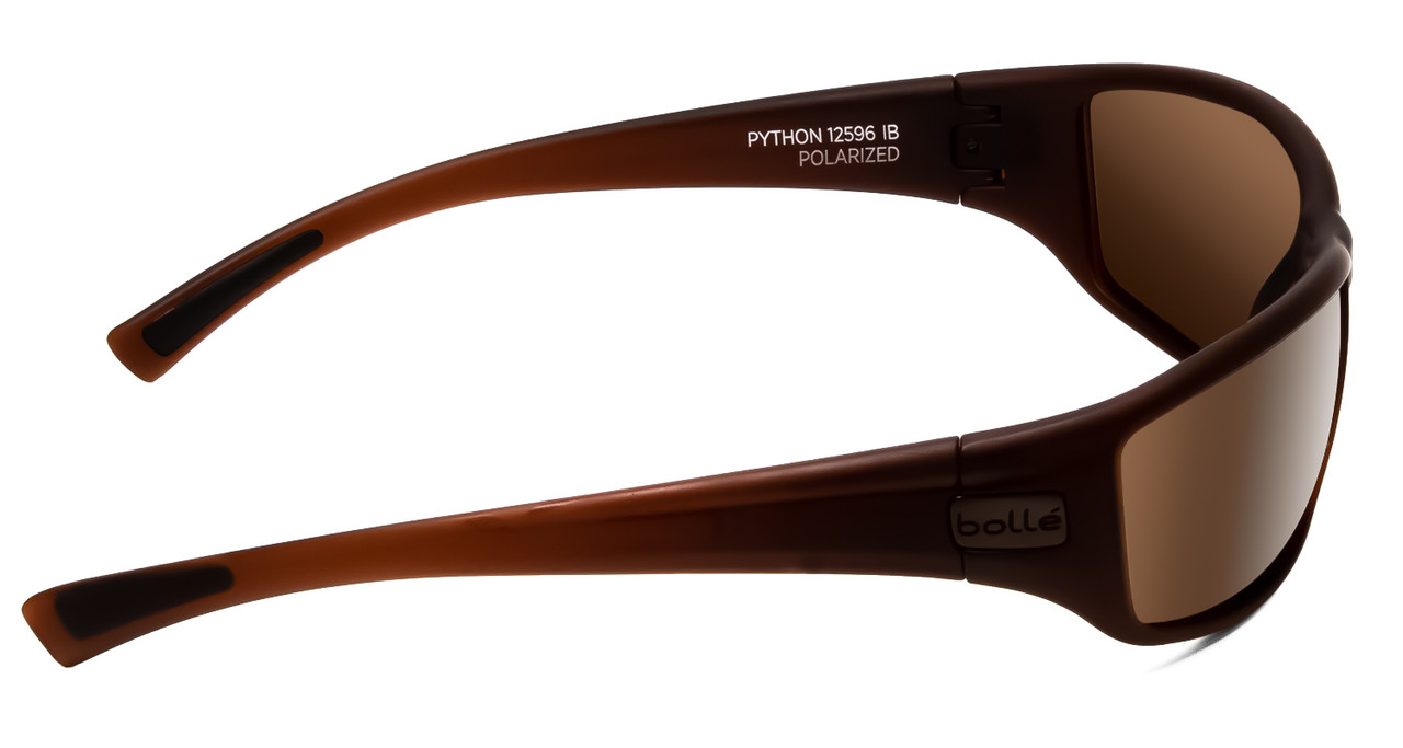 Side View of Bolle Python Wrap Polarized Sunglasses in Matte Transparent Chocolate/Brown 67mm