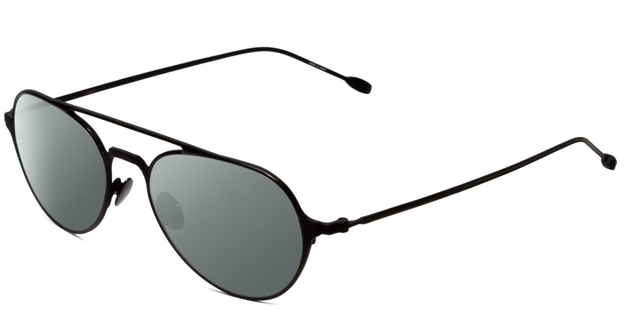 Profile View of John Varvatos V164 Designer Polarized Sunglasses with Custom Cut Smoke Grey Lenses in Black Unisex Pilot Full Rim Metal 53 mm